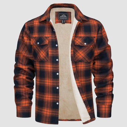 Men's Flannel Shirt Jacket Fleece Lined Cotton Warm Navy