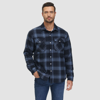 Men's Flannel Shirt Jacket Fleece Lined Cotton Warm Navy