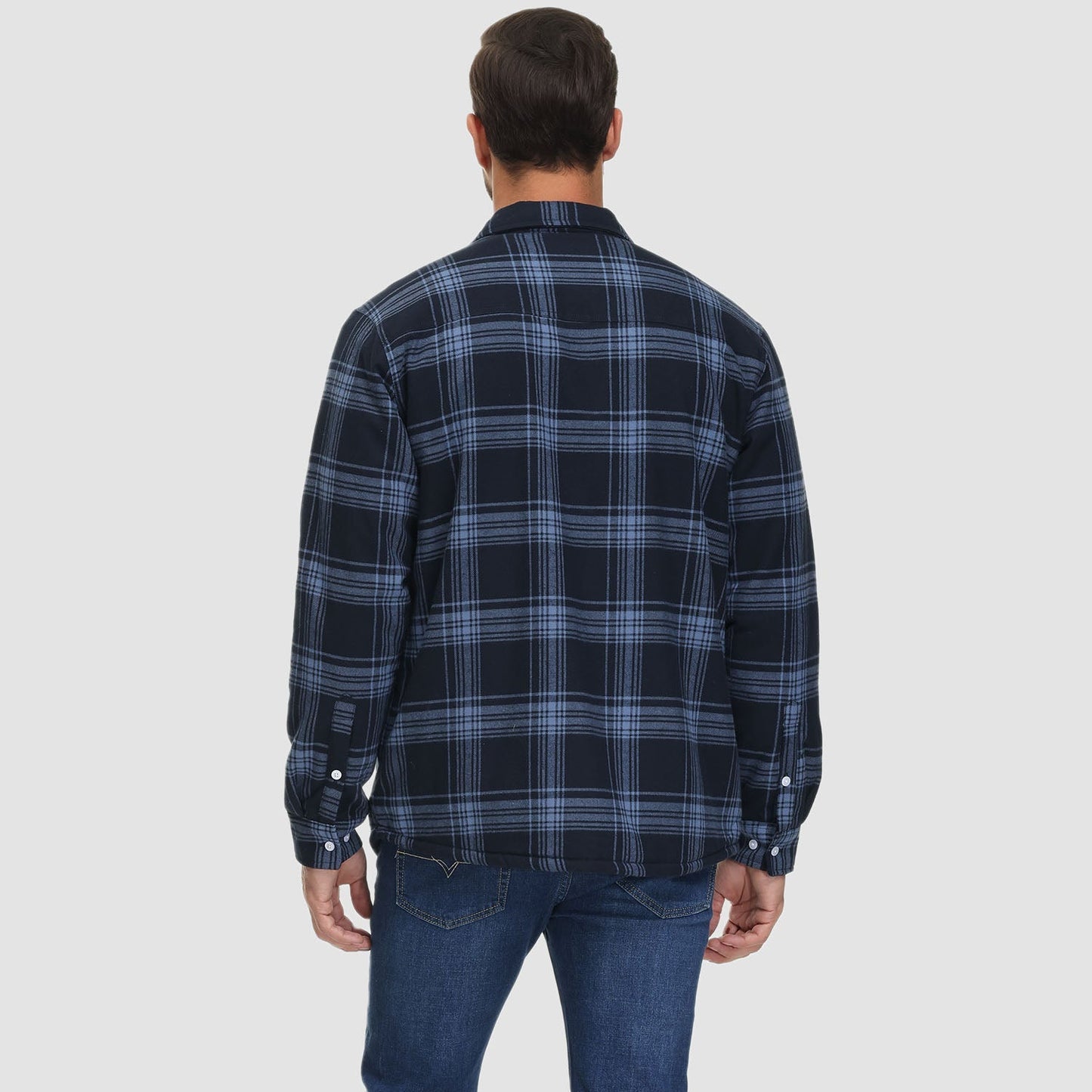 Men's Flannel Shirt Jacket Fleece Lined Cotton Warm Navy