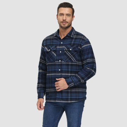 Men's Flannel Shirt Jacket Fleece Lined Cotton Warm Navy
