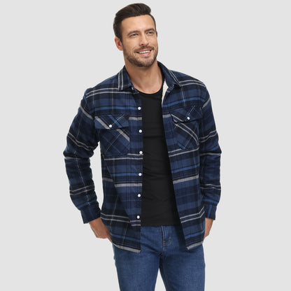 Men's Flannel Shirt Jacket Fleece Lined Cotton Warm Navy