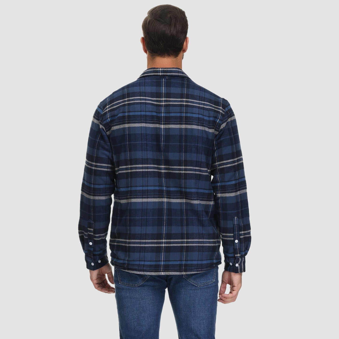 Men's Flannel Shirt Jacket Fleece Lined Cotton Warm Navy