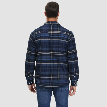 Men's Flannel Shirt Jacket Fleece Lined Cotton Warm Navy