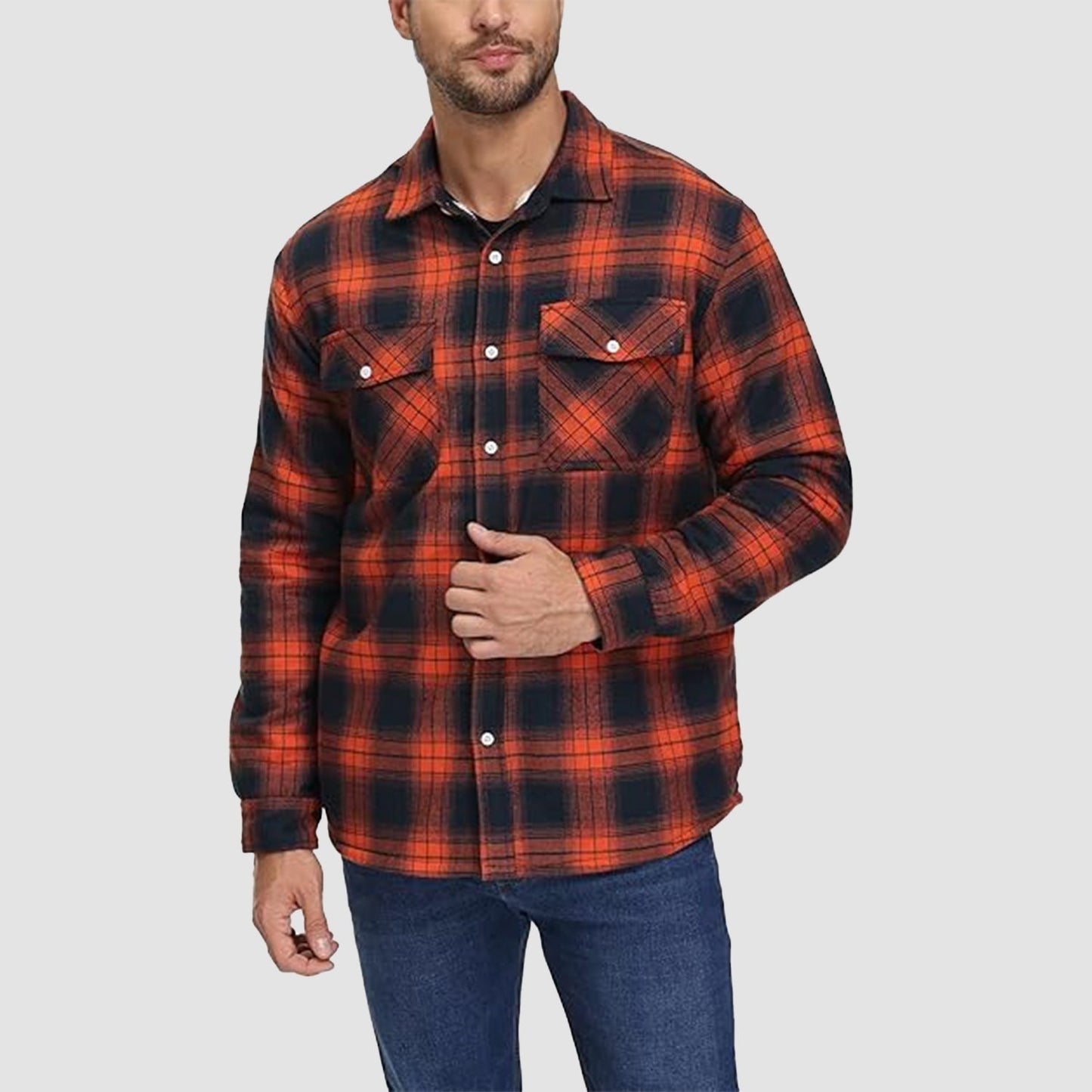 Men's Flannel Shirt Jacket Fleece Lined Cotton Warm Navy