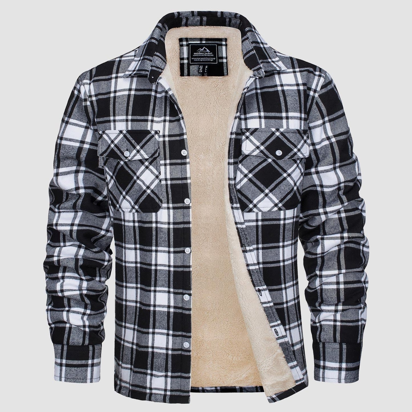 Men's Flannel Shirt Jacket Fleece Lined Cotton Warm Navy