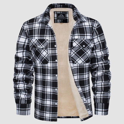 Men's Flannel Shirt Jacket Fleece Lined Cotton Warm Navy