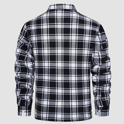 Men's Flannel Shirt Jacket Fleece Lined Cotton Warm Navy