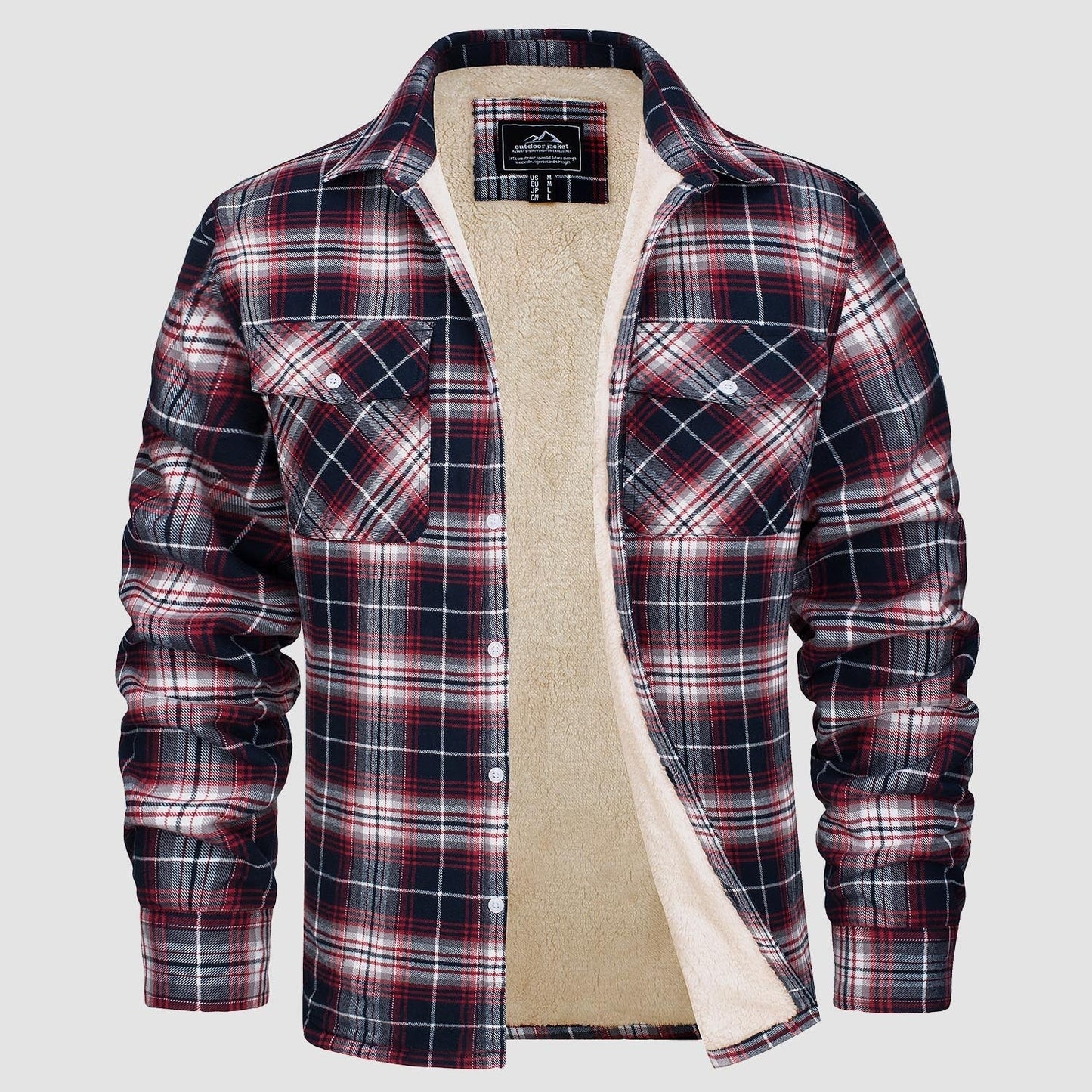 Men's Flannel Shirt Jacket Fleece Lined Cotton Warm Navy