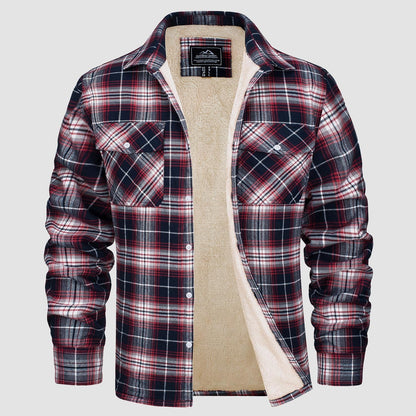 Men's Flannel Shirt Jacket Fleece Lined Cotton Warm Navy