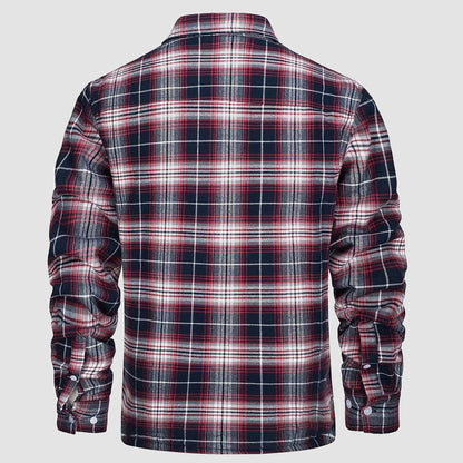 Men's Flannel Shirt Jacket Fleece Lined Cotton Warm Navy