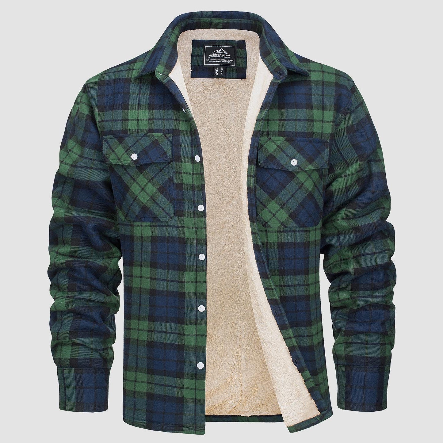 Men's Flannel Shirt Jacket Fleece Lined Cotton Warm Navy