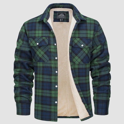 Men's Flannel Shirt Jacket Fleece Lined Cotton Warm Navy