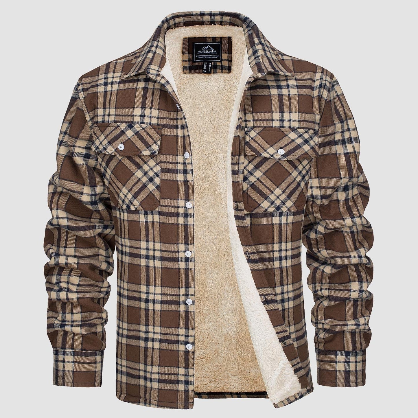 Men's Flannel Shirt Jacket Fleece Lined Cotton Warm Navy - Vonnera