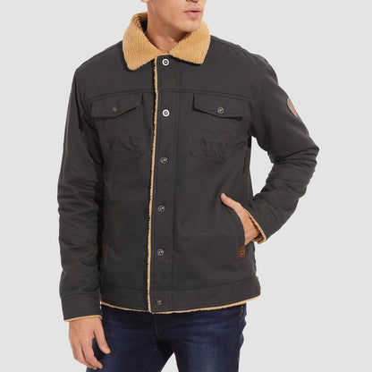 Men's Sherpa Lined Jacket Multiple Pockets Warm Black