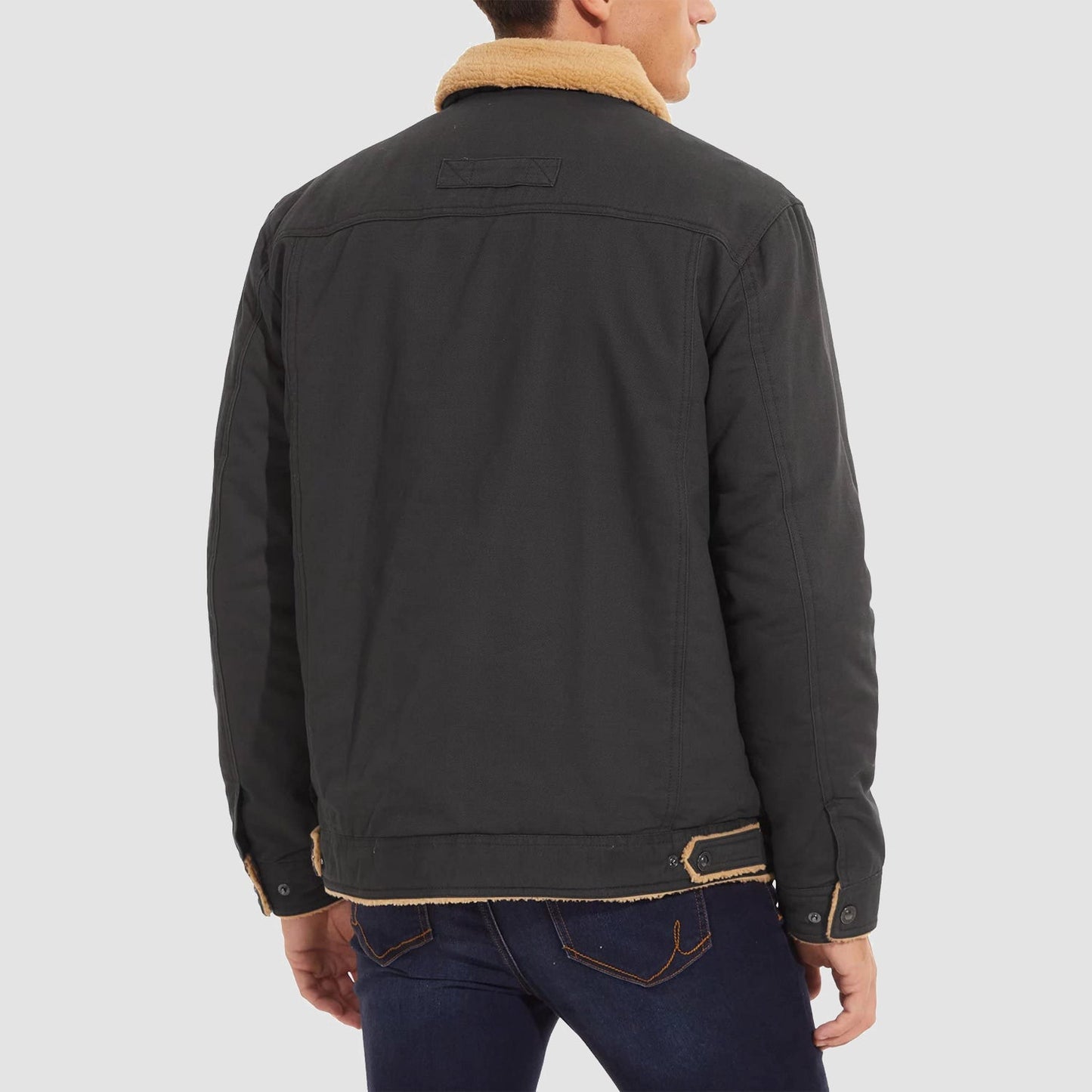 Men's Sherpa Lined Jacket Multiple Pockets Warm Black