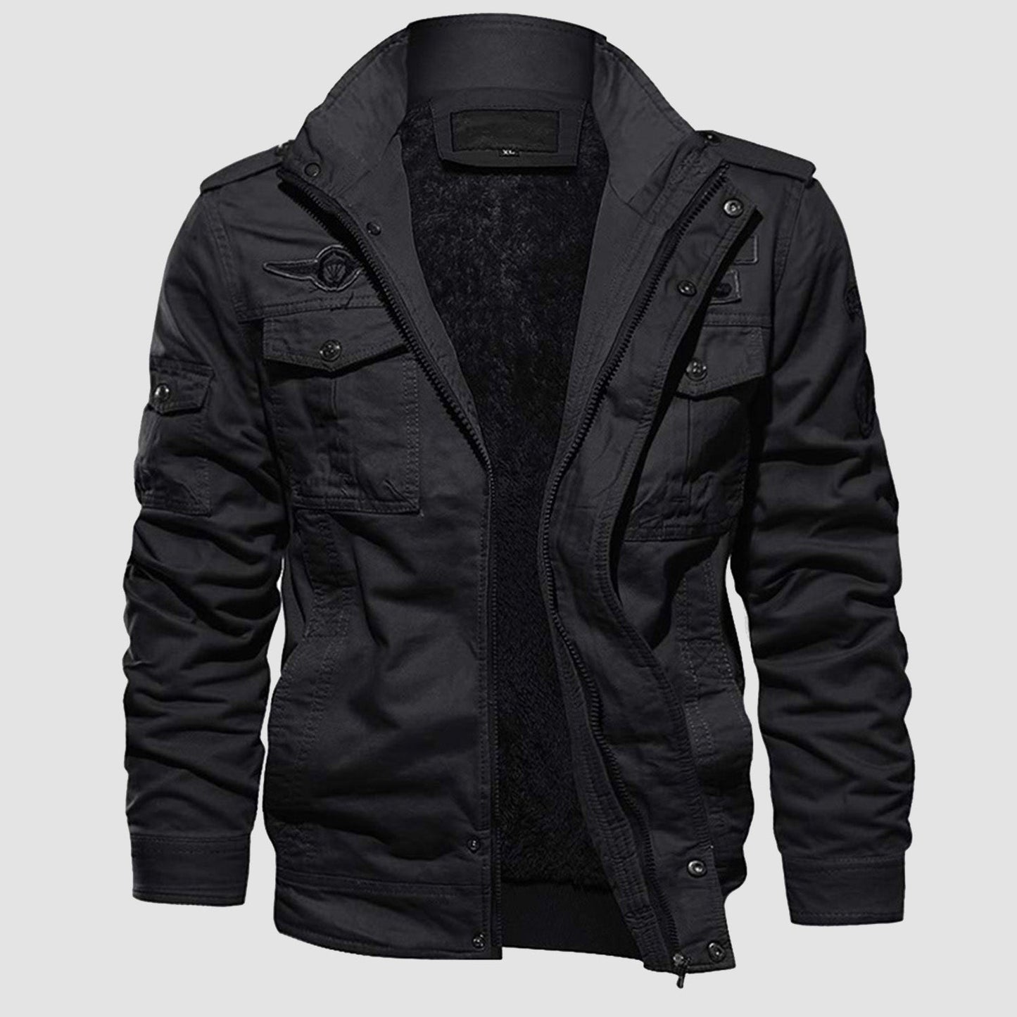 Men's Tactical Bomber Jacket Fleece Military Style Black