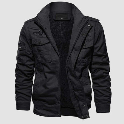Men's Tactical Bomber Jacket Fleece Military Style Black
