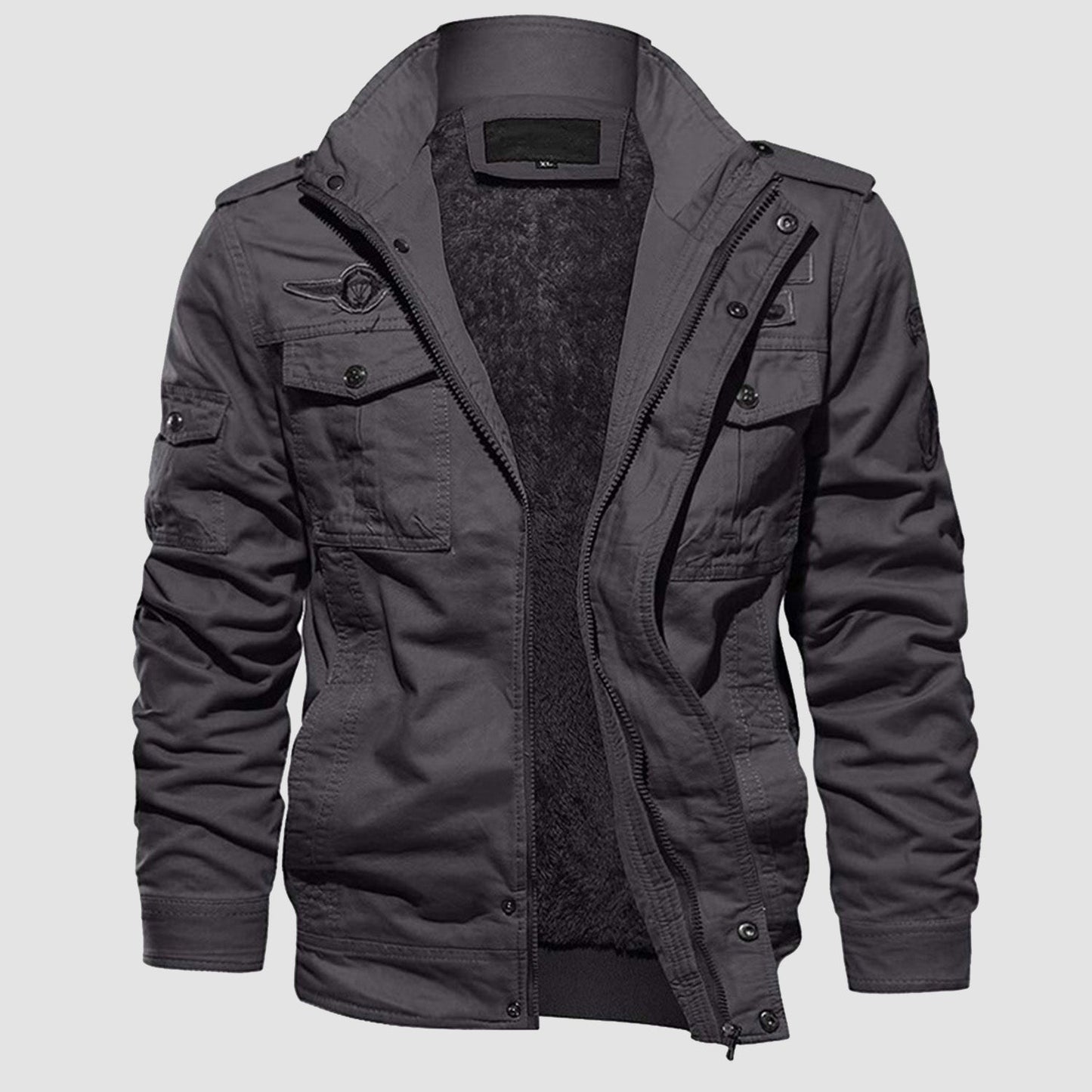 Men's Tactical Bomber Jacket Fleece Military Style Black