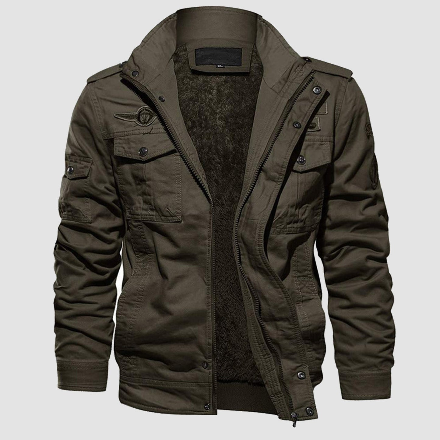 Men's Tactical Bomber Jacket Fleece Military Style Black