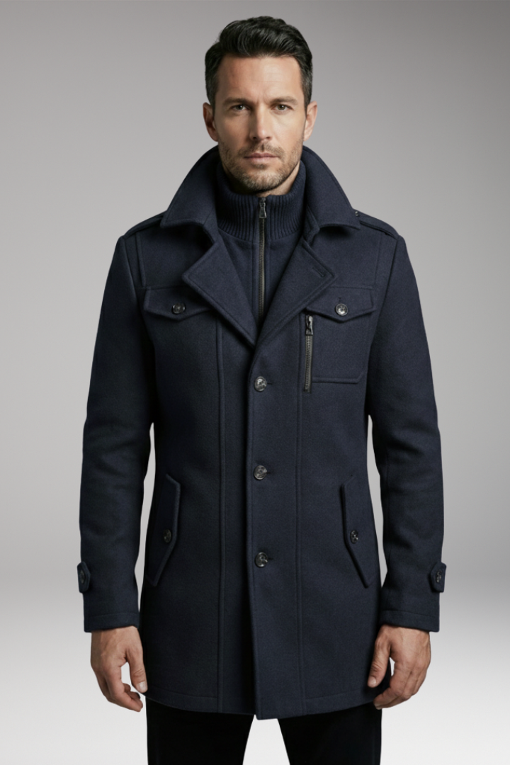Men's Wool Blend Overcoat Zipper Button Closure
