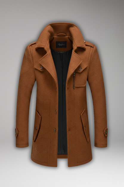 Men's Wool Blend Overcoat Zipper Button Closure - Vonnera
