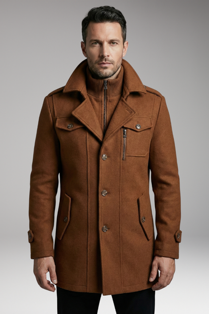 Men's Wool Blend Overcoat Zipper Button Closure