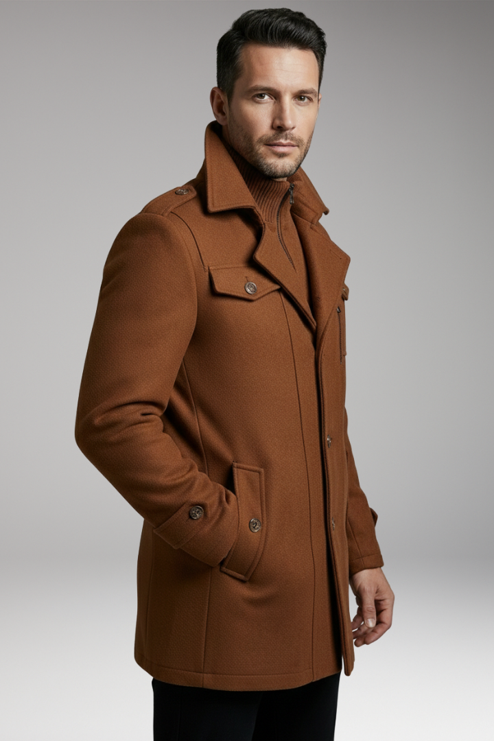 Men's Wool Blend Overcoat Zipper Button Closure