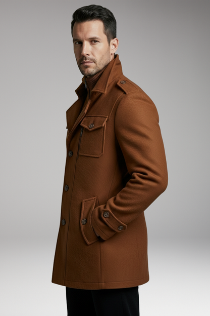 Men's Wool Blend Overcoat Zipper Button Closure