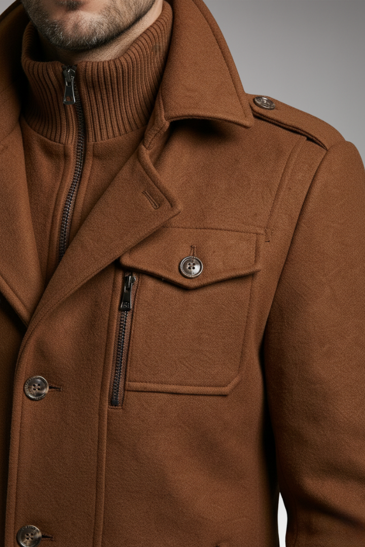 Men's Wool Blend Overcoat Zipper Button Closure