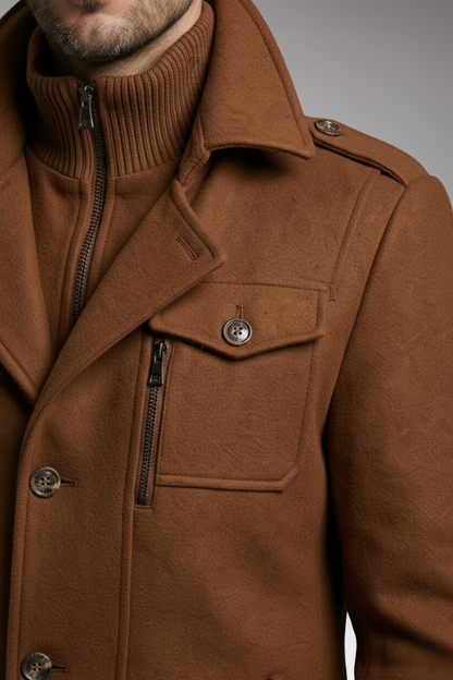 Men's Wool Blend Overcoat Zipper Button Closure