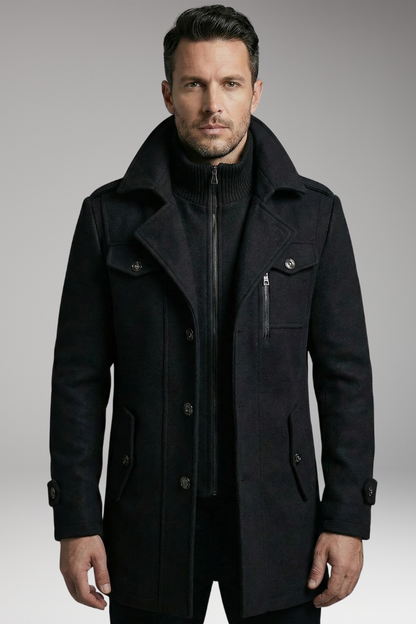 Men's Wool Blend Overcoat Zipper Button Closure