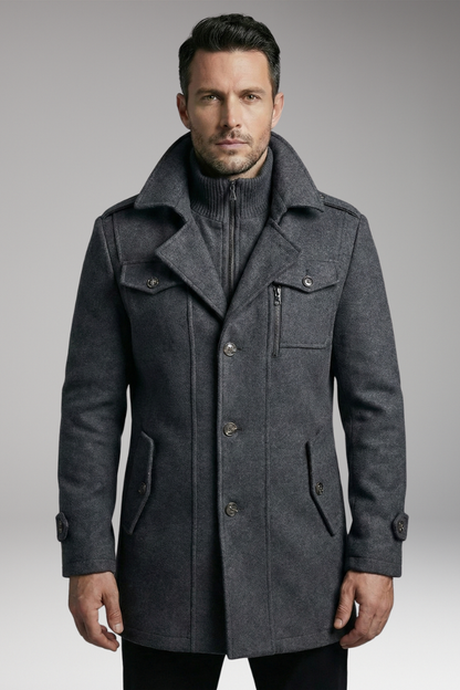Men's Wool Blend Overcoat Zipper Button Closure