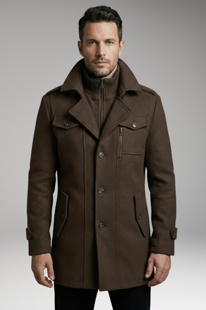 Men's Wool Blend Overcoat Zipper Button Closure