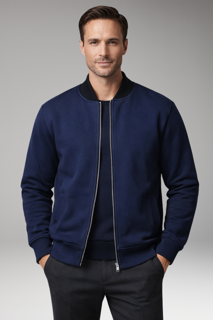 Men's Bomber Jacket Elastic Cuffs Zipper Black