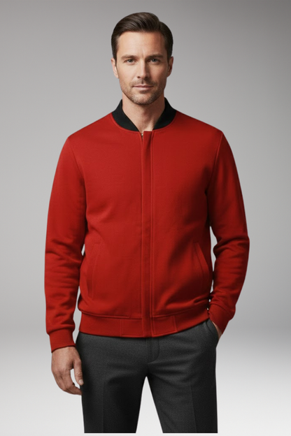 Men's Bomber Jacket Elastic Cuffs Zipper Black