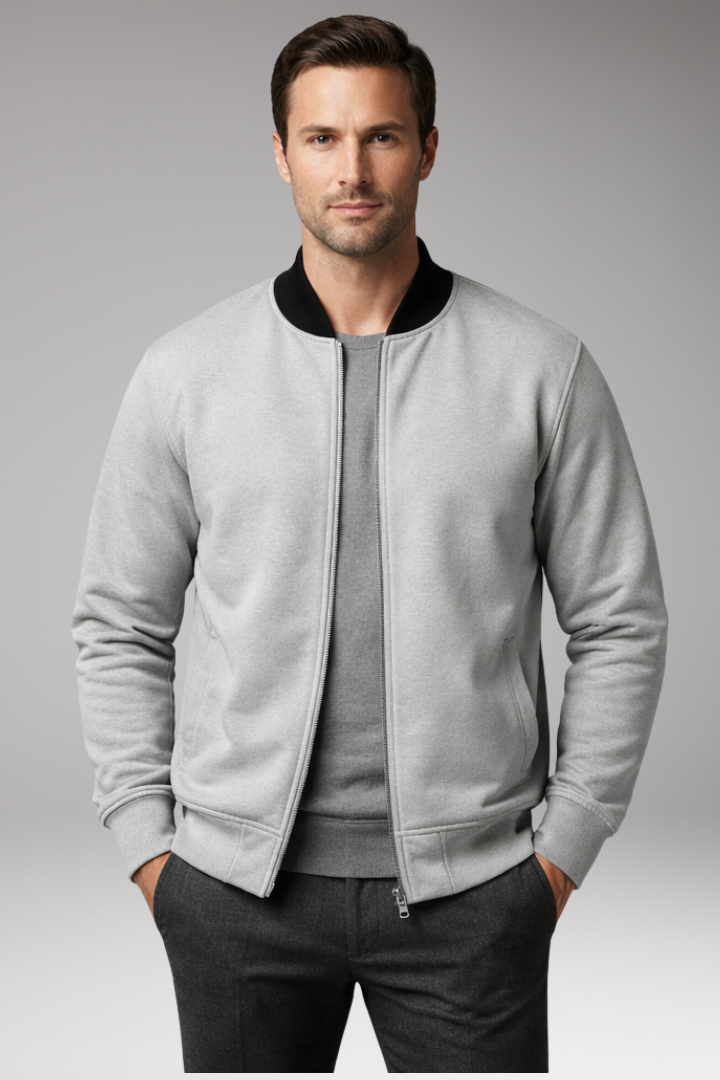 Men's Bomber Jacket Elastic Cuffs Zipper Black