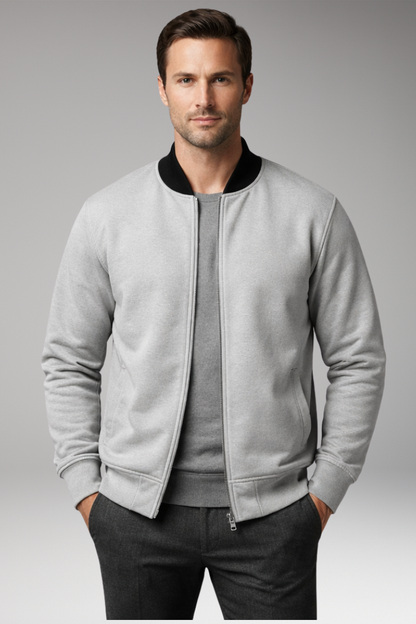 Men's Bomber Jacket Elastic Cuffs Zipper Black