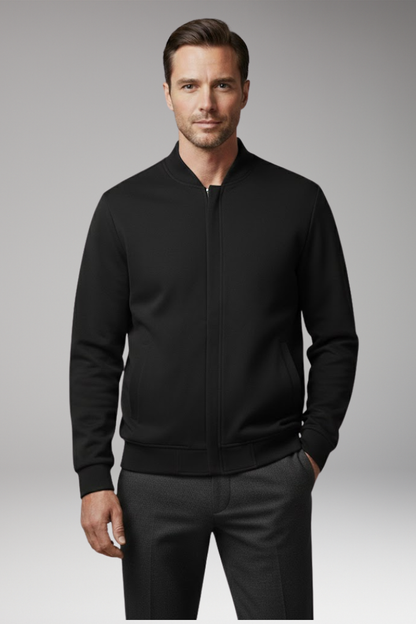Men's Bomber Jacket Elastic Cuffs Zipper Black
