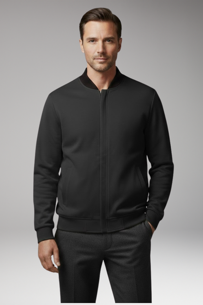 Men's Bomber Jacket Elastic Cuffs Zipper Black