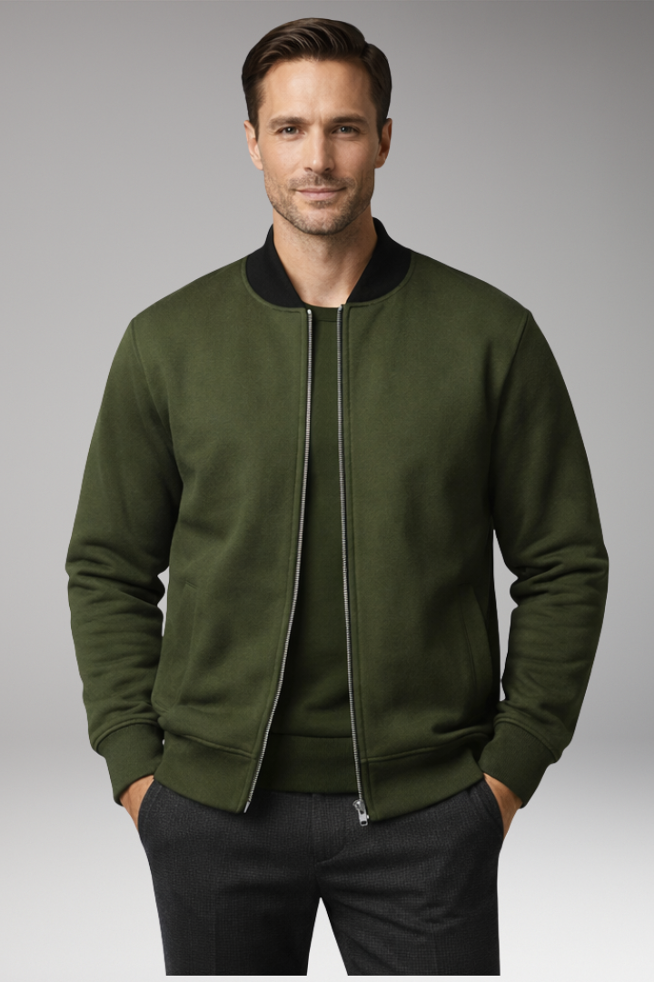 Men's Bomber Jacket Elastic Cuffs Zipper Black