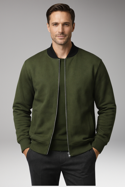 Men's Bomber Jacket Elastic Cuffs Zipper Black