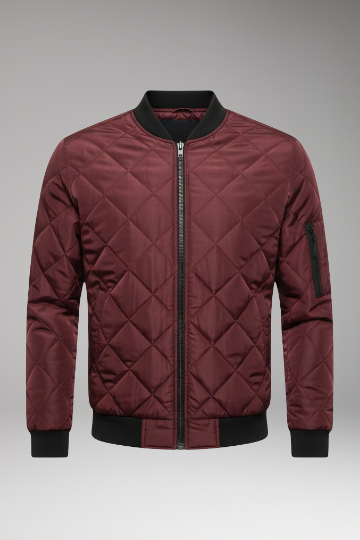 Men's Quilted Bomber Jacket Zipped Pocket - Vonnera