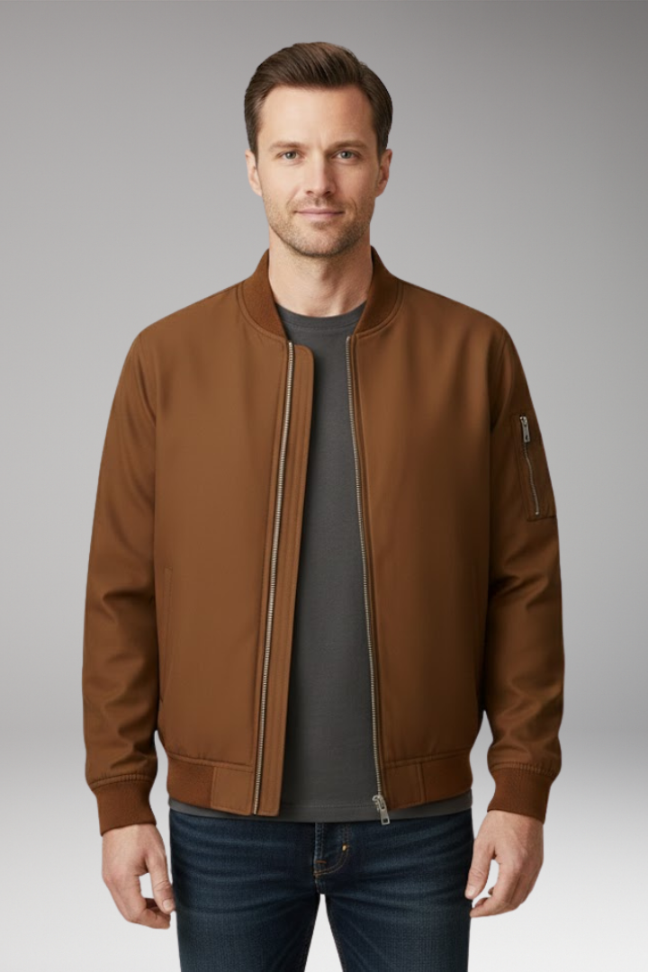 Men's Bomber Jacket Zipper Ribbed Details