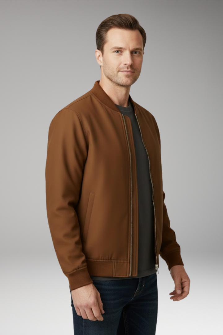 Men's Bomber Jacket Zipper Ribbed Details