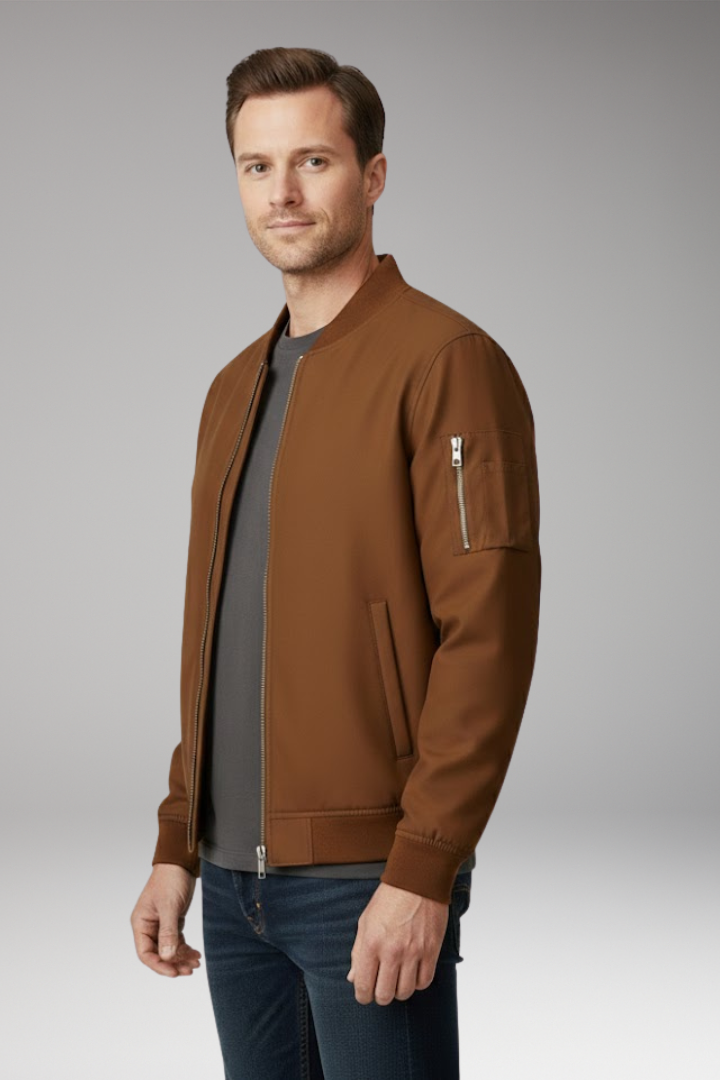 Men's Bomber Jacket Zipper Ribbed Details