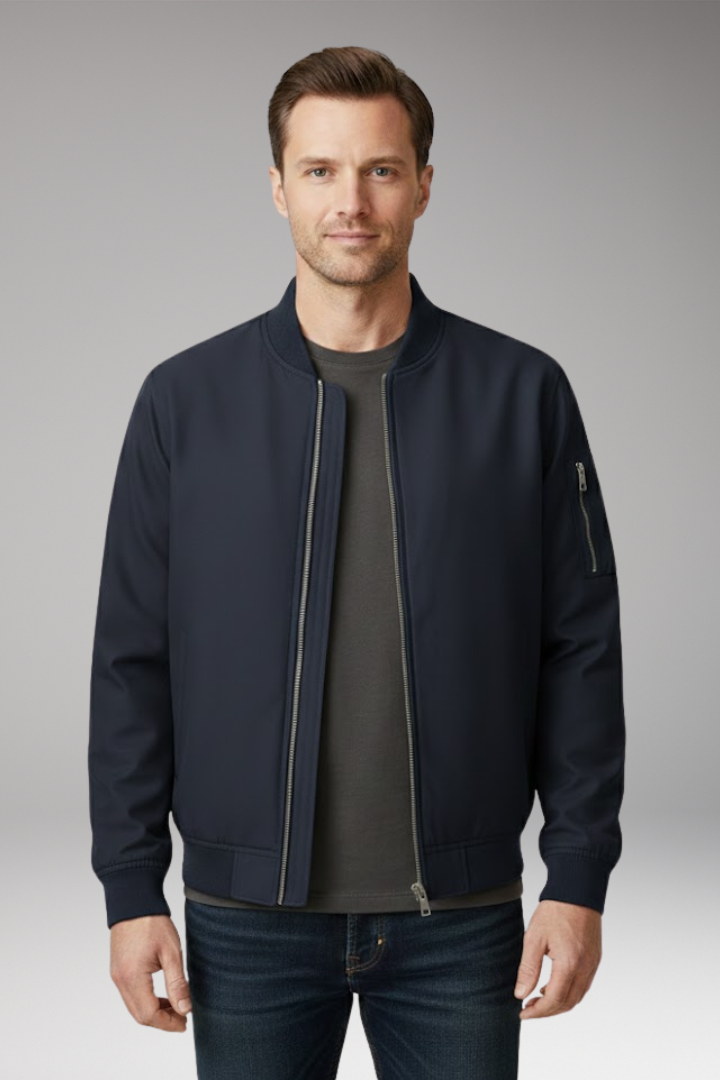 Men's Bomber Jacket Zipper Ribbed Details