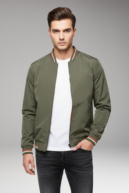 Men's Bomber Jacket Zipper Ribbed Black