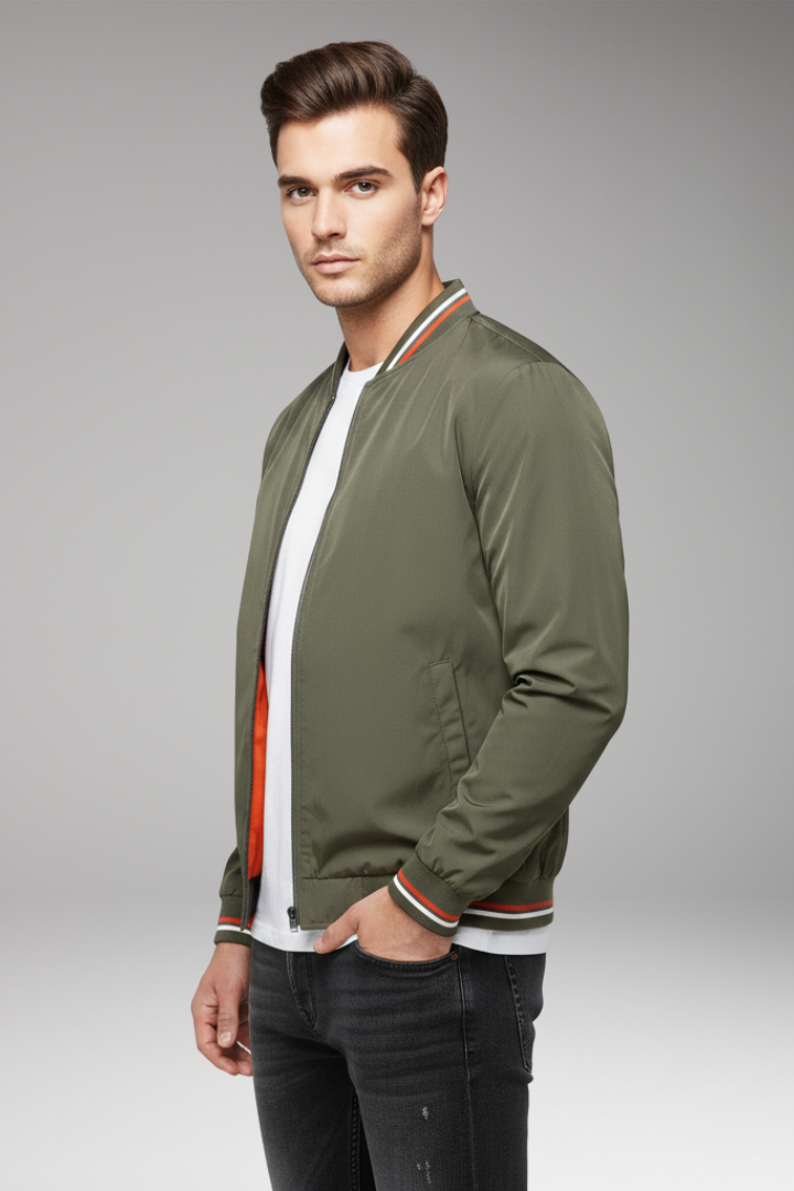 Men's Bomber Jacket Zipper Ribbed Black