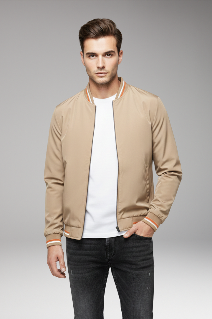 Men's Bomber Jacket Zipper Ribbed Black