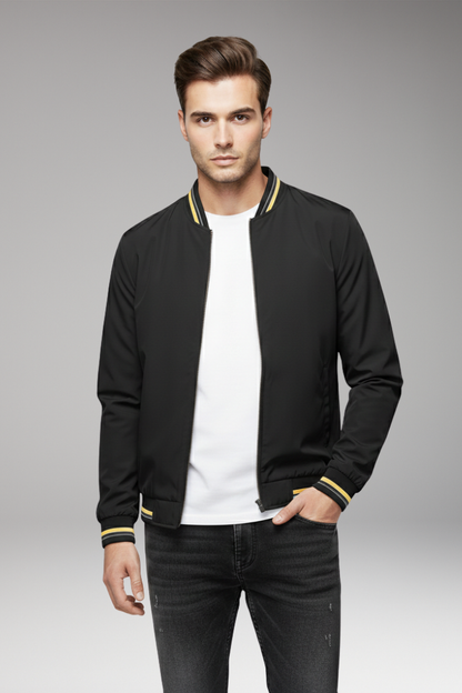 Men's Bomber Jacket Zipper Ribbed Black